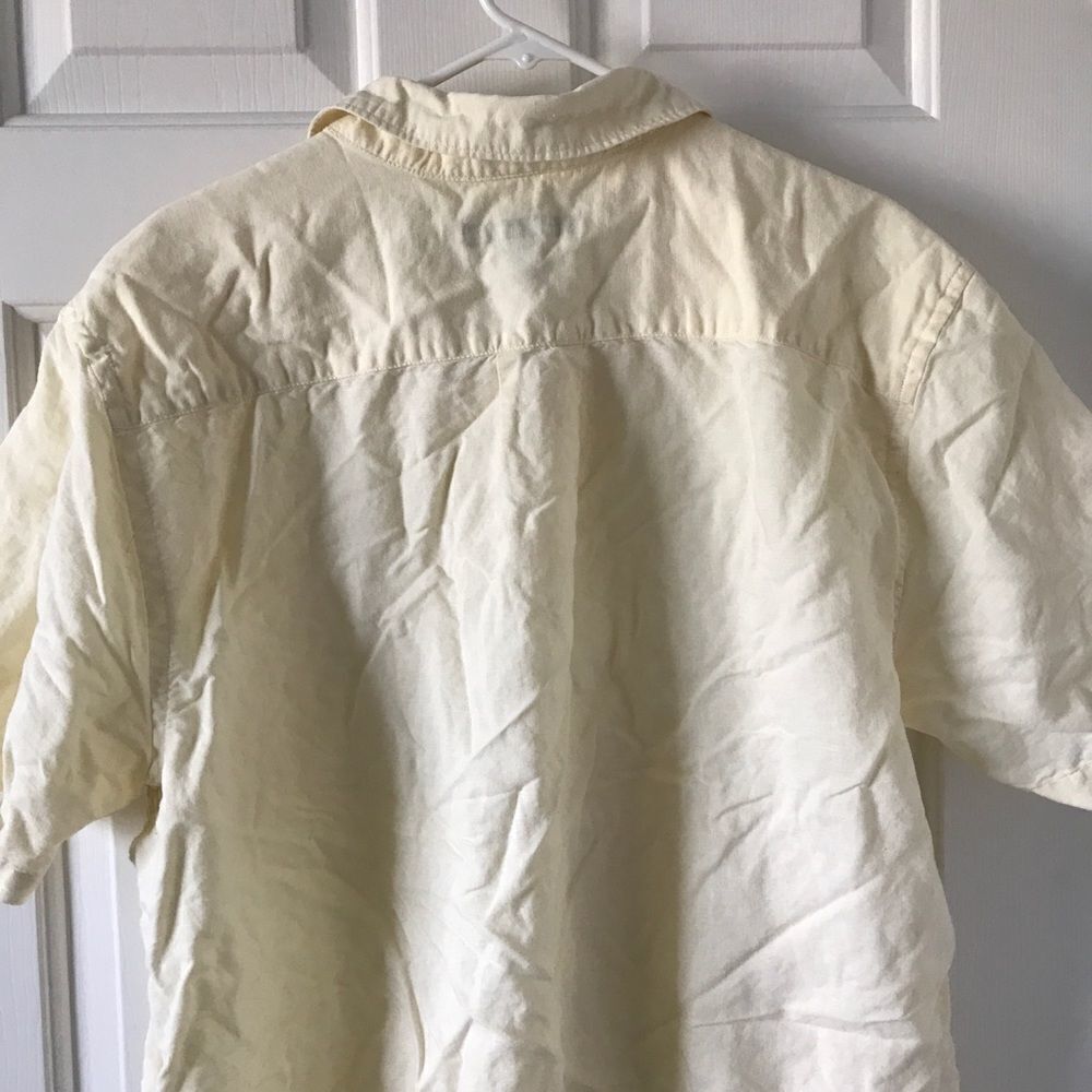 Old navy mens linen cotton blend yellow button down shirt - Picture 5 of 9